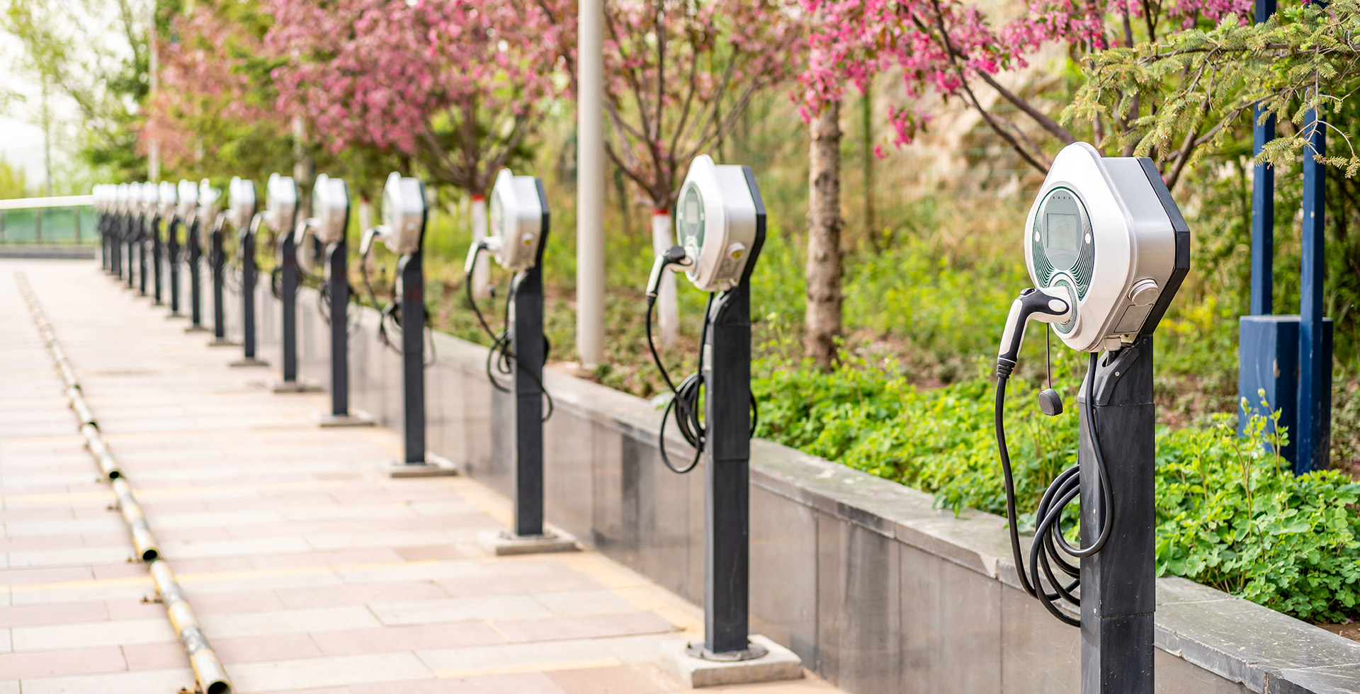 Electric vehicles charging station are installed in city public square